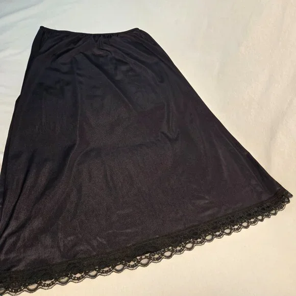 USA Vintage DEENA Fairy Girly BOHO Semi-Sheer Black Silky Half Slip Skirt Size L - Picture 10 of 16